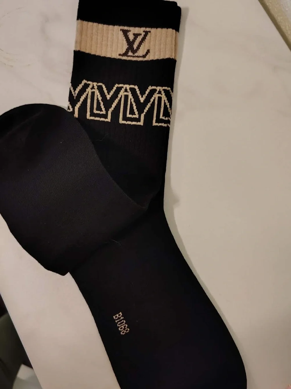 Luxury Black and Cream Logo Crew Sock